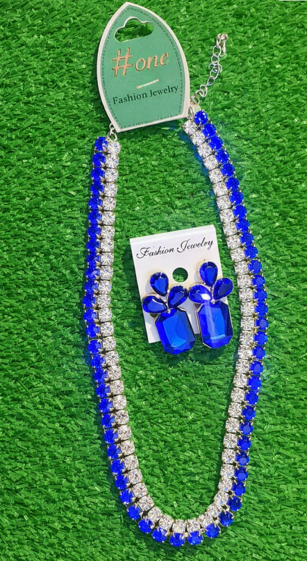 Home blue necklace and earrings set