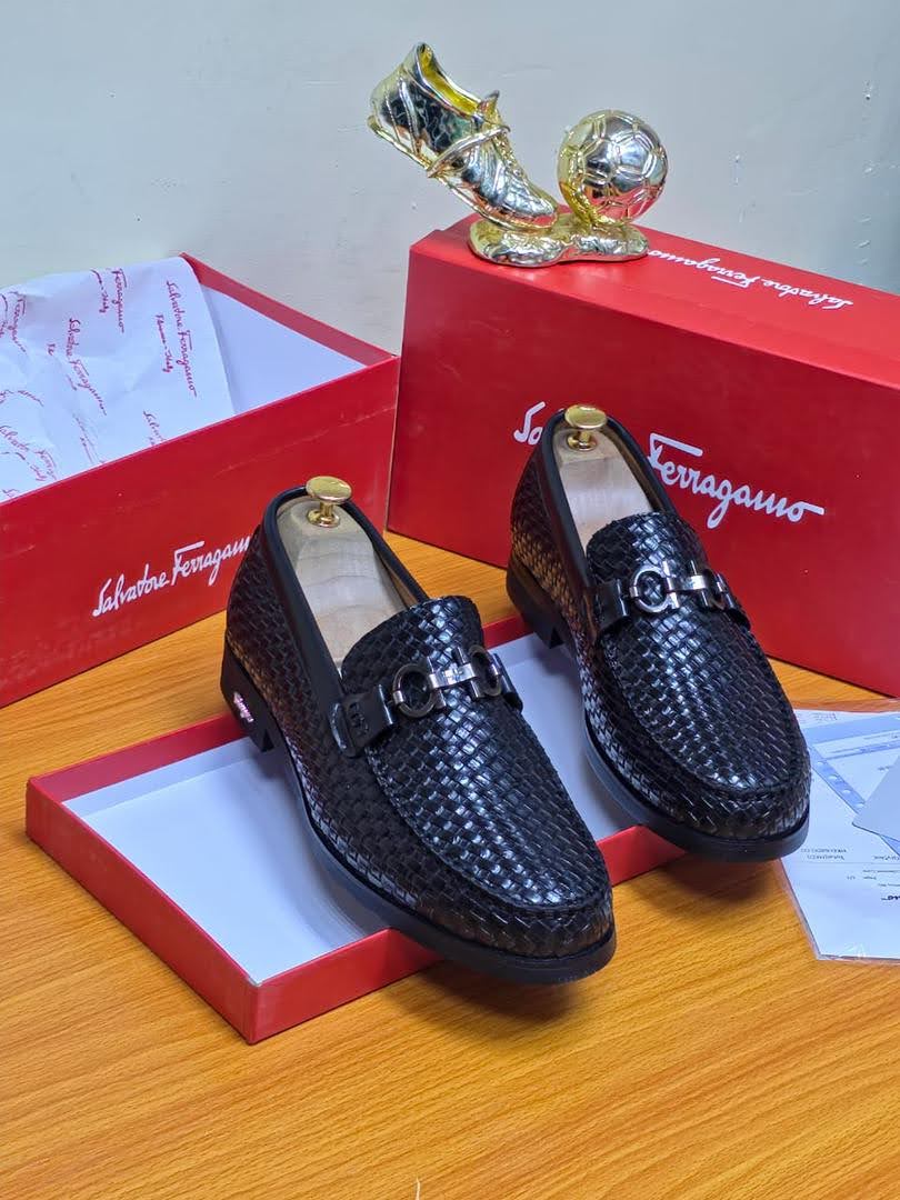 Salvatore Ferragamo Woven Leather Gancini Loafers
